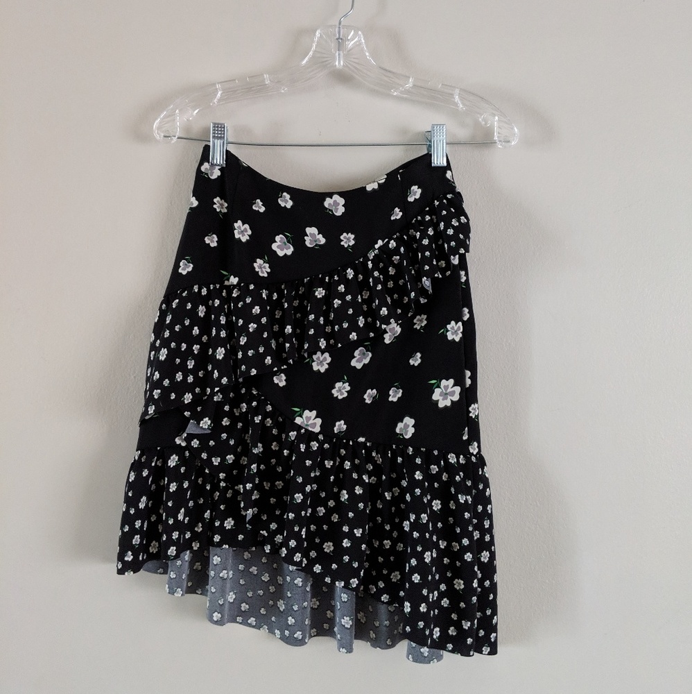 S black floral tiered asymmetrical mini-skirt